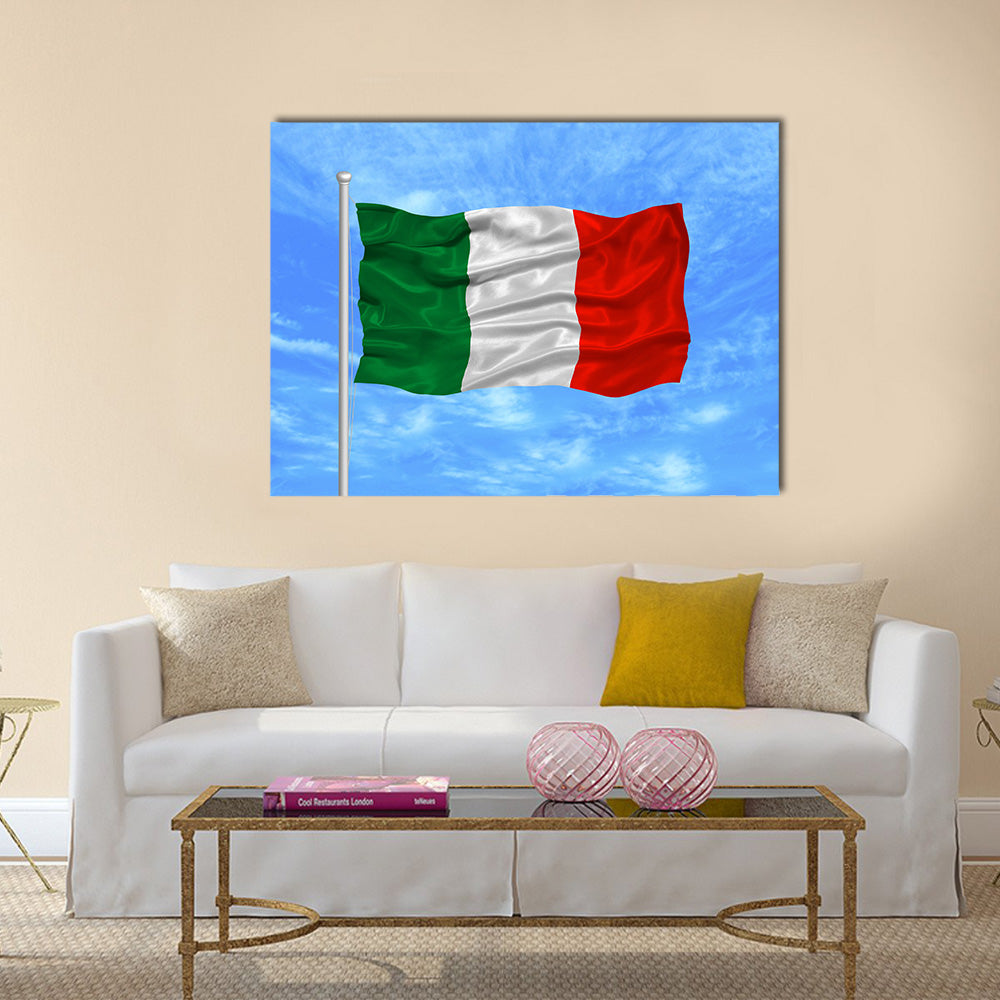 illustration of waving Italian flag on blue sky Multi panel canvas wall art