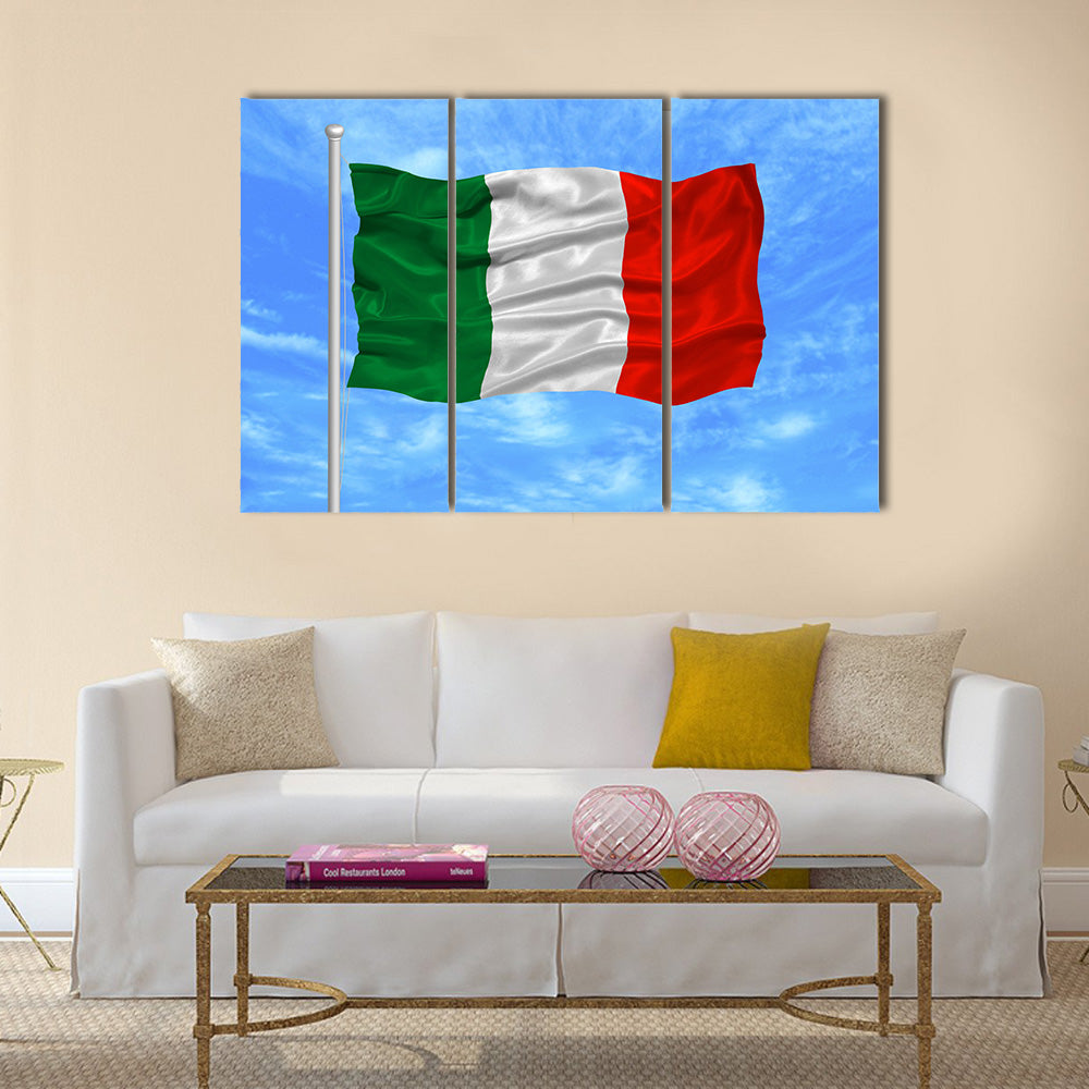 illustration of waving Italian flag on blue sky Multi panel canvas wall art