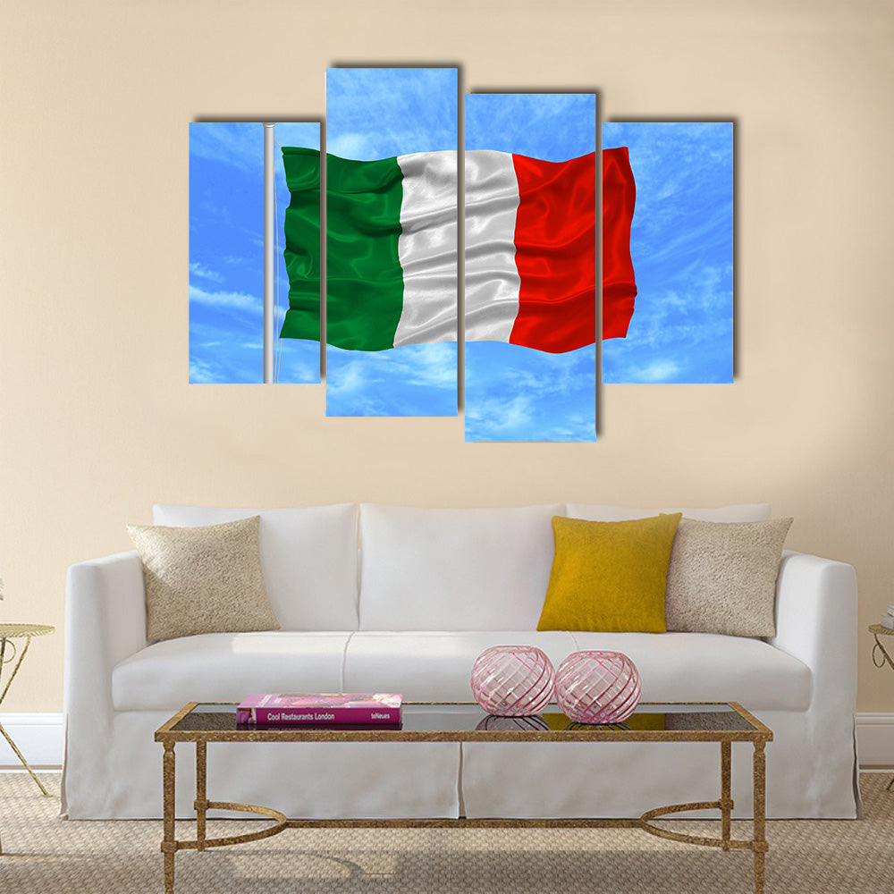 illustration of waving Italian flag on blue sky Multi panel canvas wall art