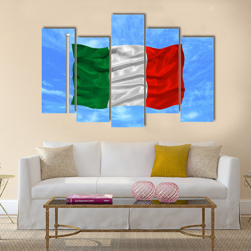illustration of waving Italian flag on blue sky Multi panel canvas wall art