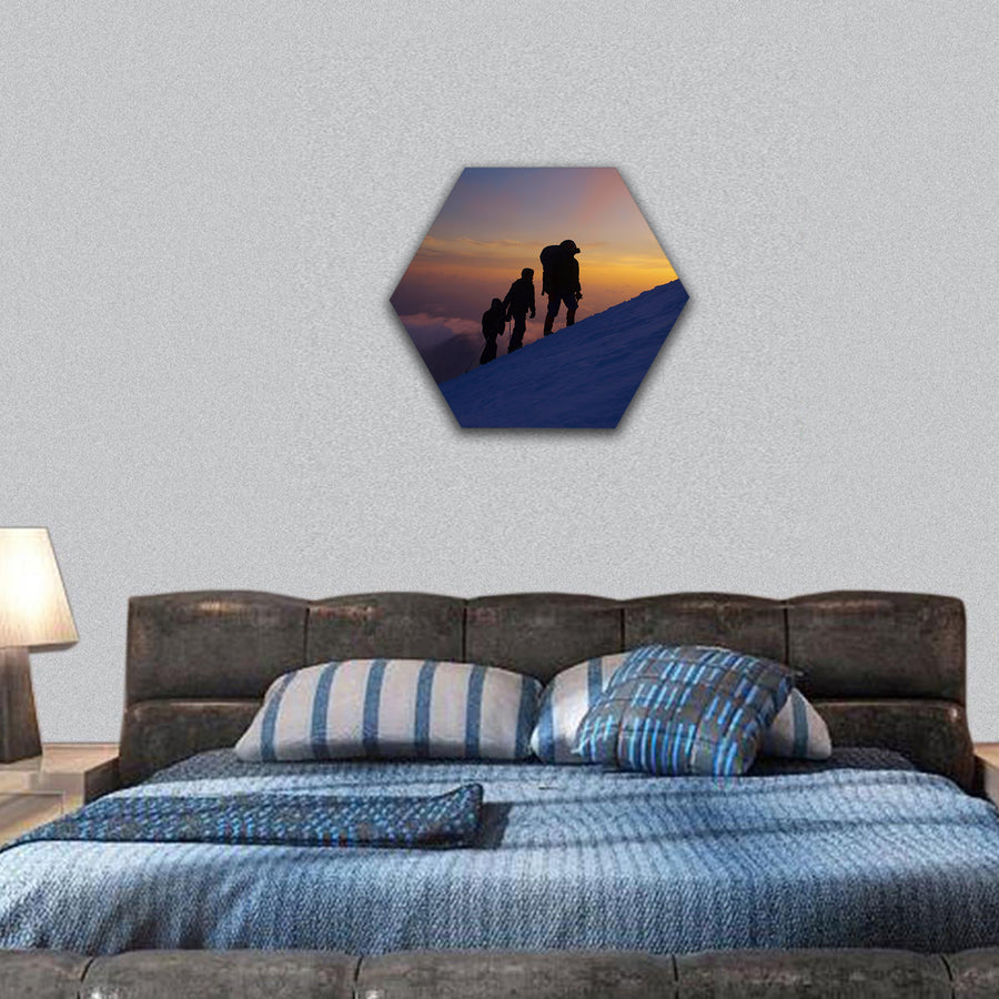 Group of climbers on the Everest hexagonal canvas wall art
