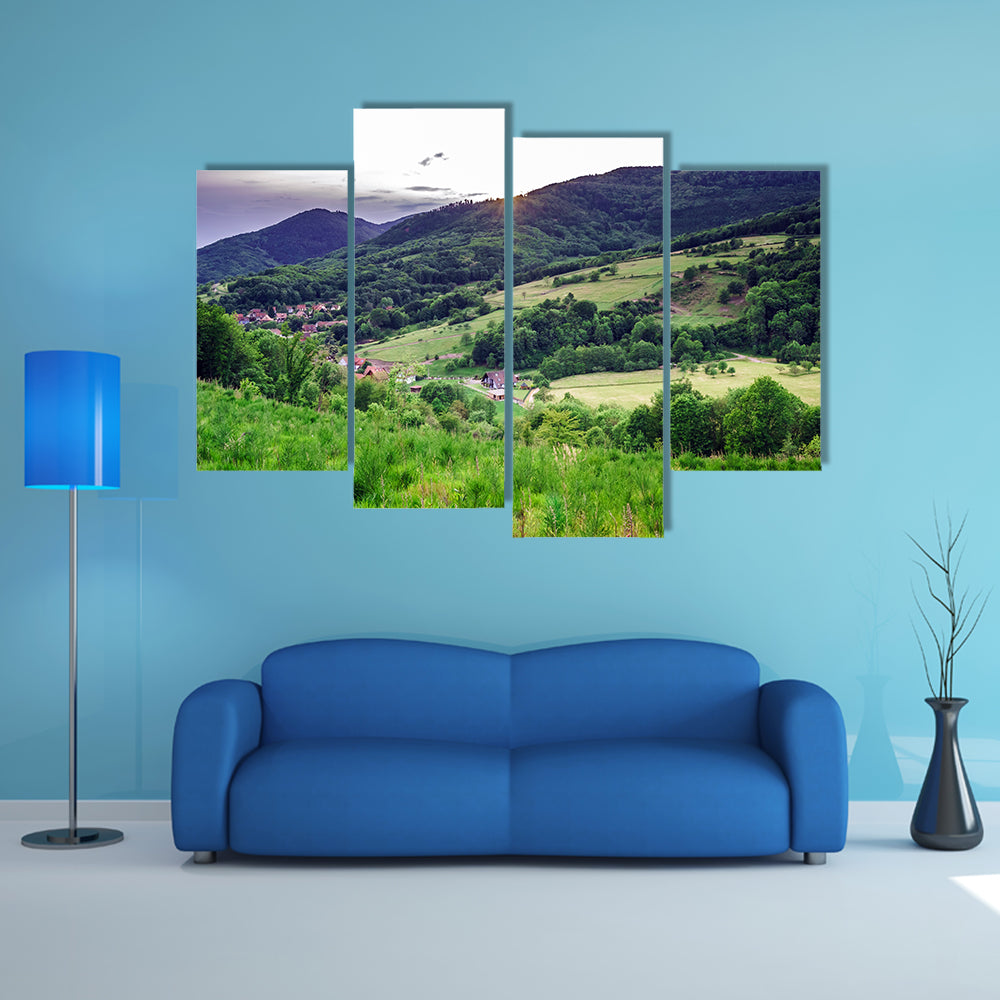 A Beautiful green hills in little village Breitenbach, Alsace, France Multi panel Canvas Wall Art