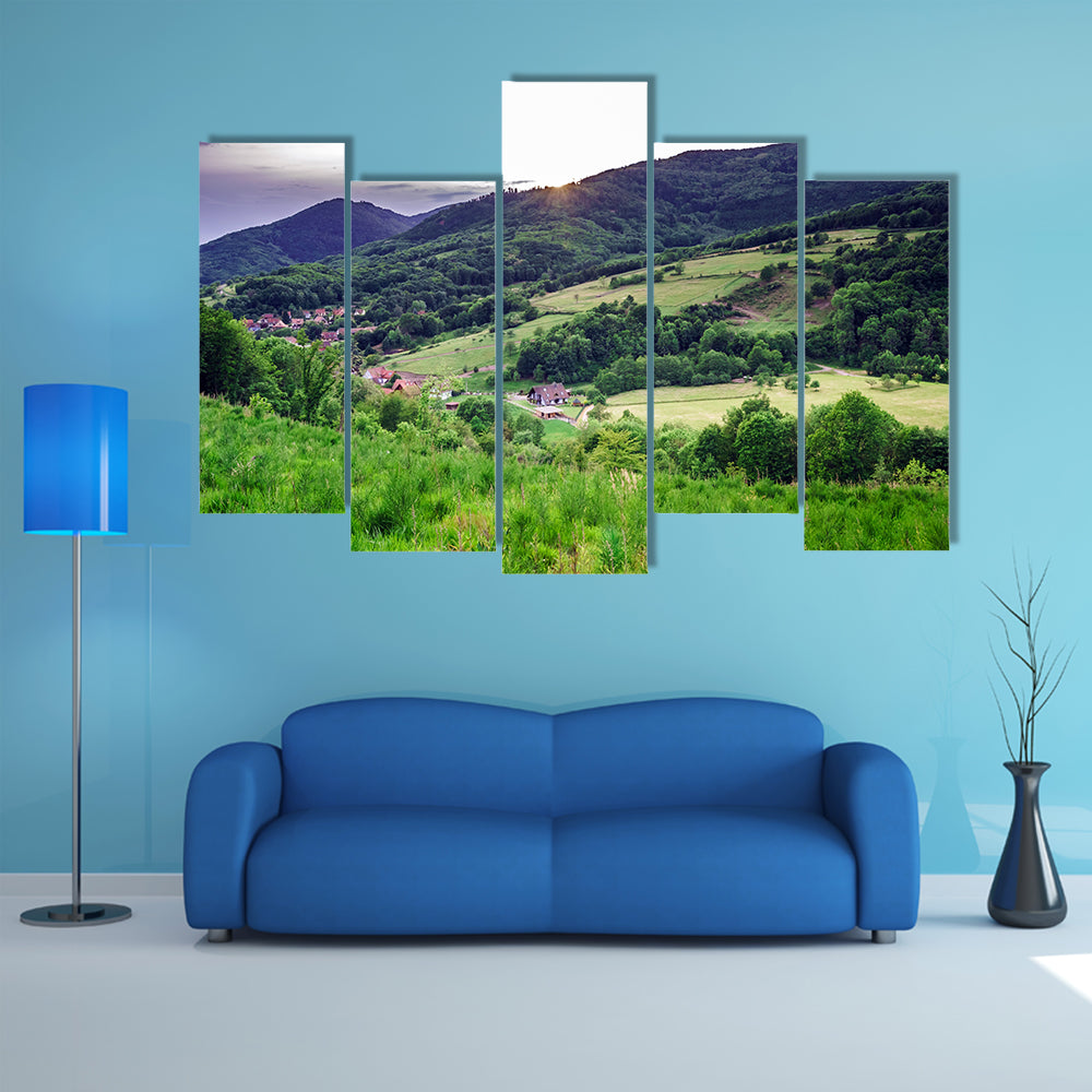 A Beautiful green hills in little village Breitenbach, Alsace, France Multi panel Canvas Wall Art