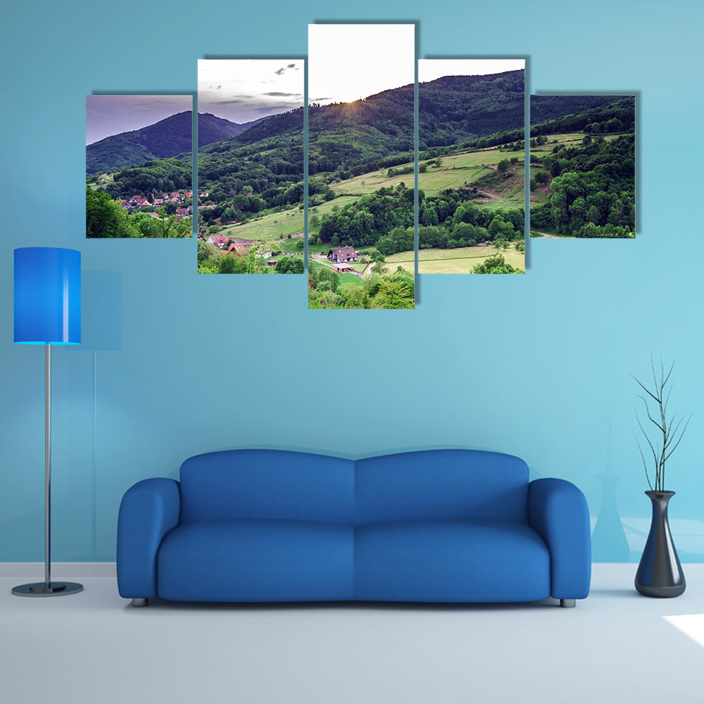 A Beautiful green hills in little village Breitenbach, Alsace, France Multi panel Canvas Wall Art