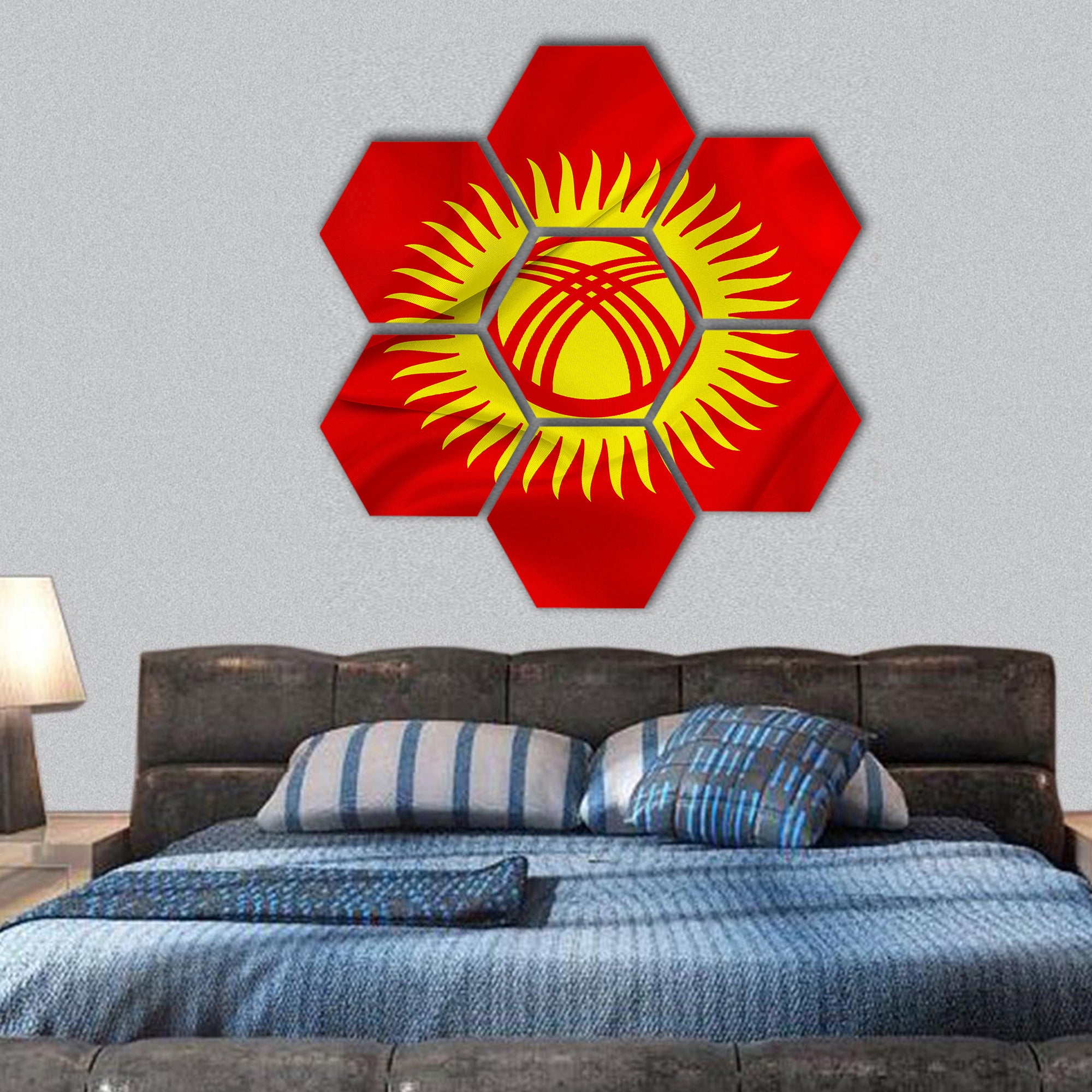 Waving Kyrgyzstan Flag hexagonal canvas wall art