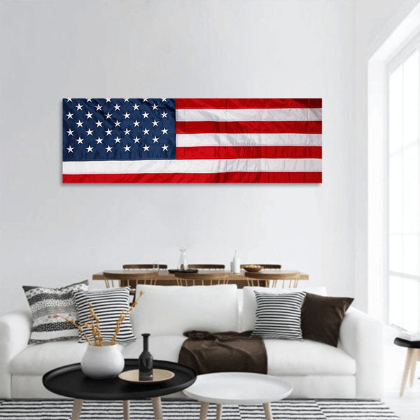 Closeup of new American flag Panoramic Canvas Wall Art