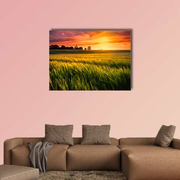 Sunset over a wheat field multi panel canvas wall art