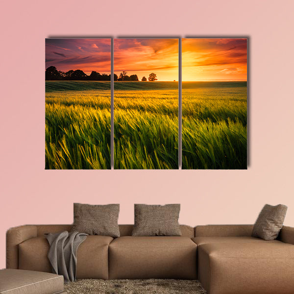 Sunset over a wheat field multi panel canvas wall art
