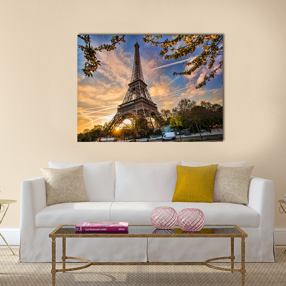 Eiffel Tower with spring tree in Paris, France Multi panel canvas wall art