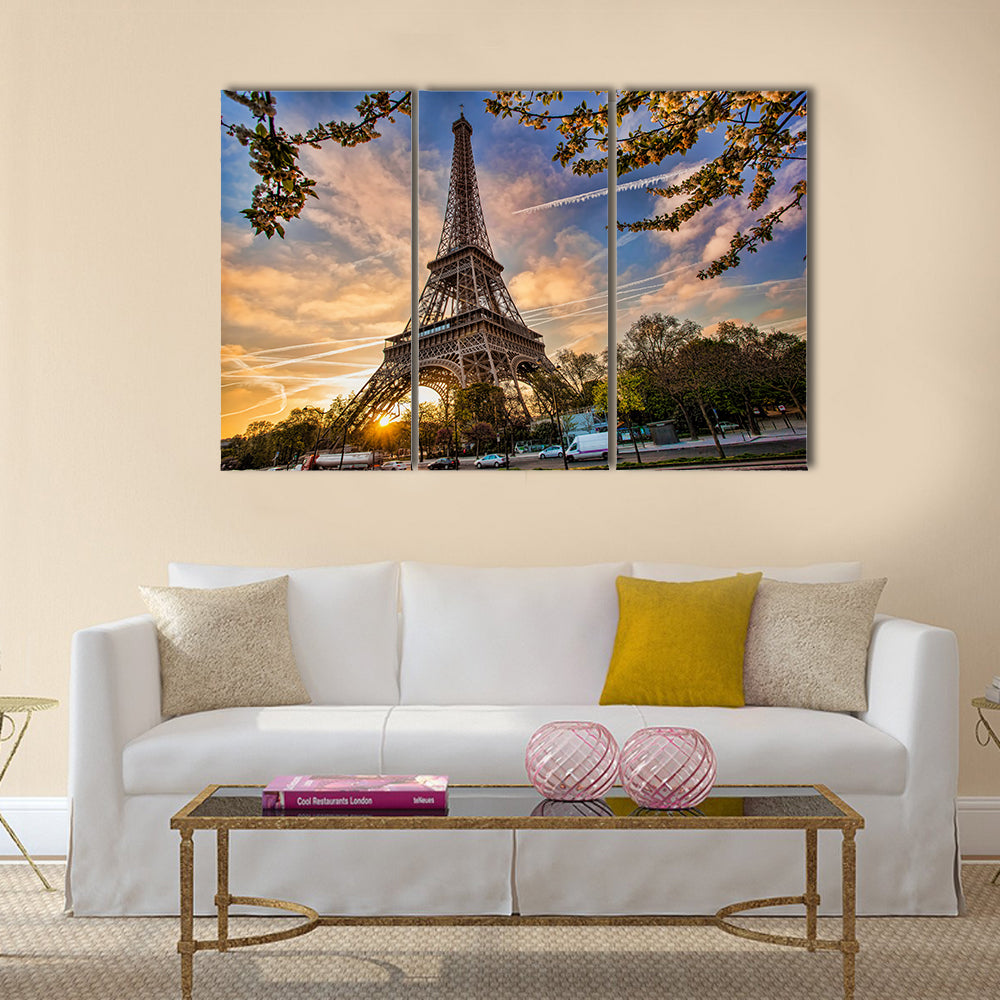 Eiffel Tower with spring tree in Paris, France Multi panel canvas wall art