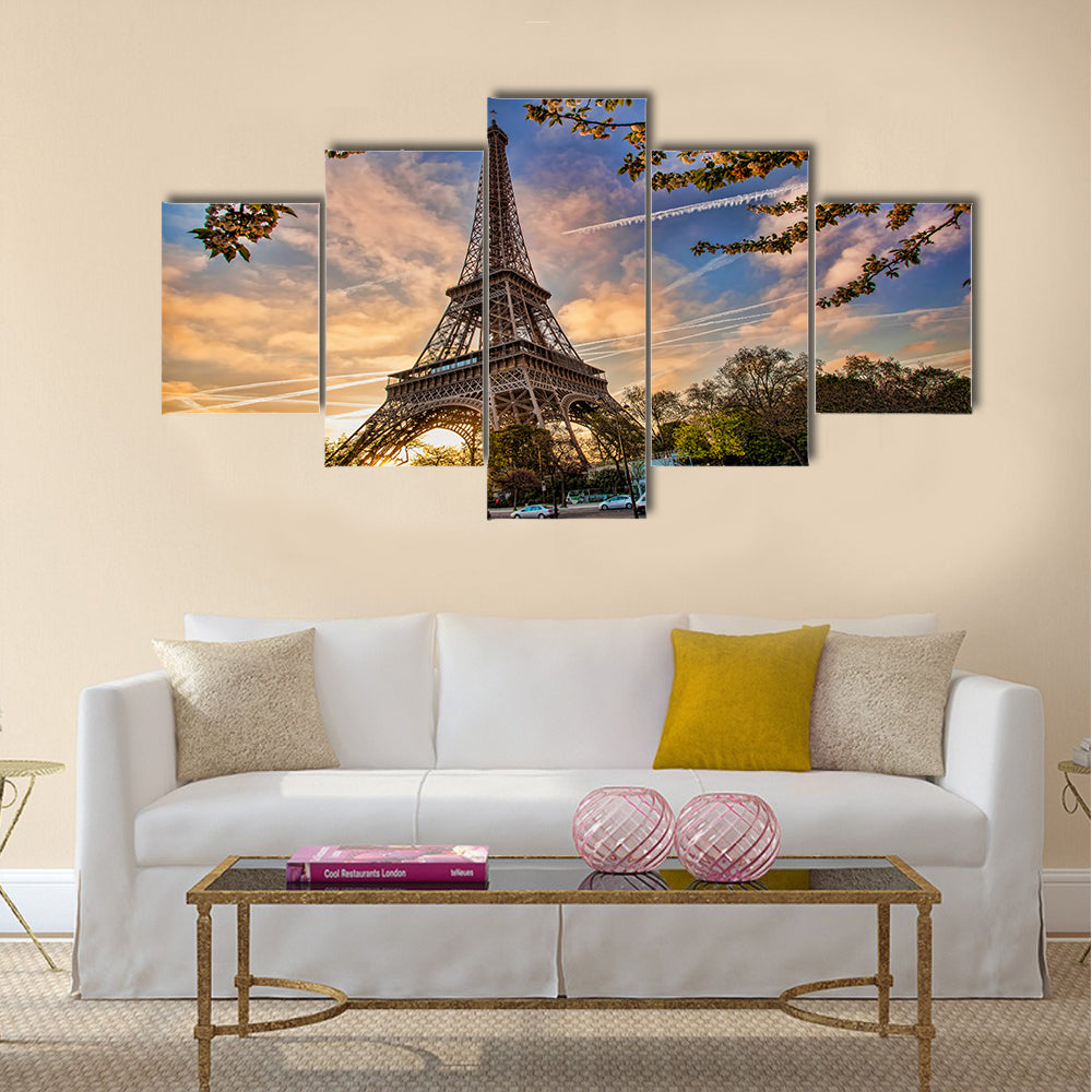 Eiffel Tower with spring tree in Paris, France Multi panel canvas wall art