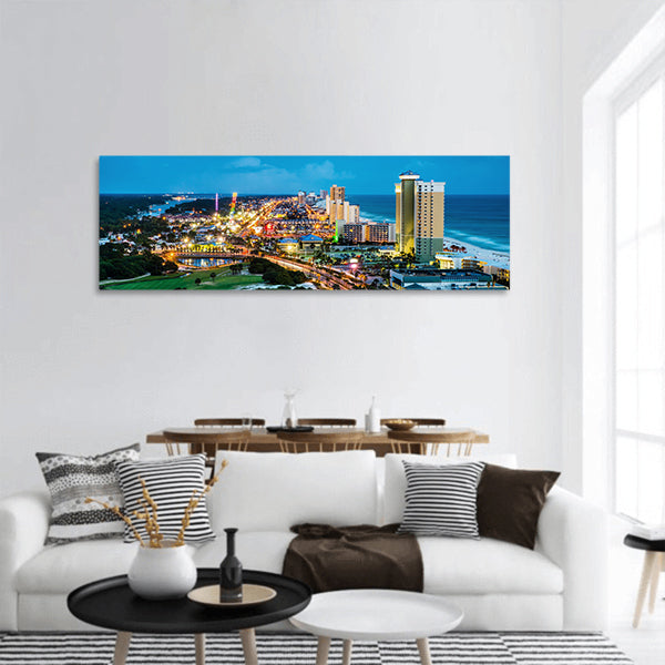 City Beach, Florida, beach Road at night during blue hour Panoramic Canvas Wall Art
