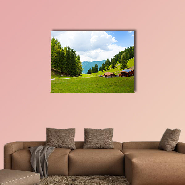 The countryside scenery with two houses near Mont Blanc, multi panel canvas wall art