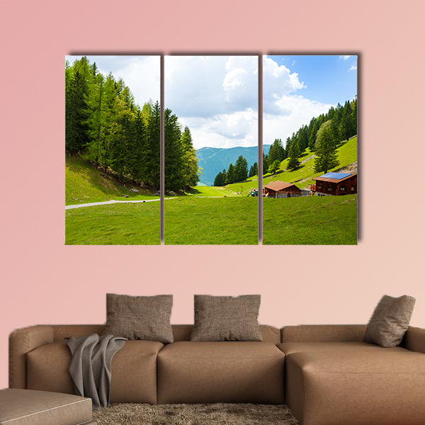 The countryside scenery with two houses near Mont Blanc, multi panel canvas wall art