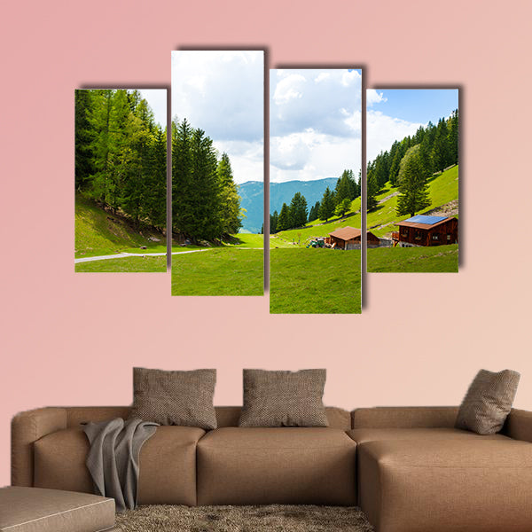 The countryside scenery with two houses near Mont Blanc, multi panel canvas wall art