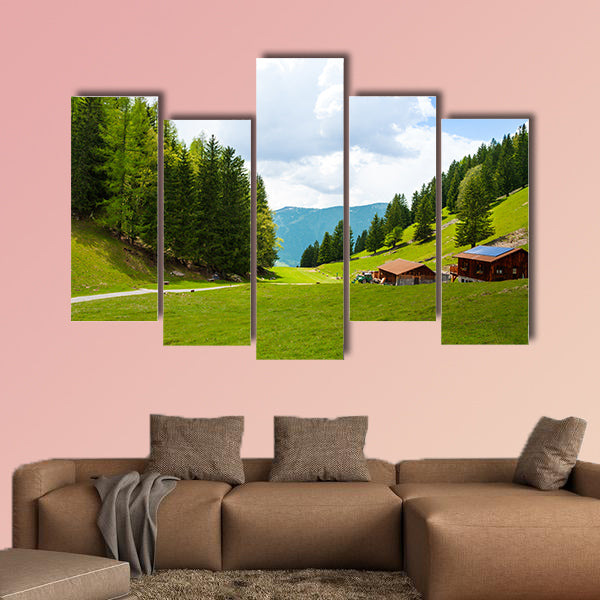 The countryside scenery with two houses near Mont Blanc, multi panel canvas wall art