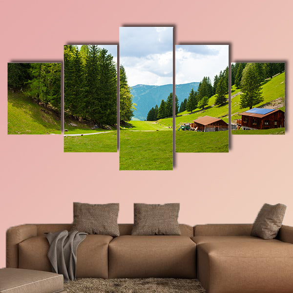 The countryside scenery with two houses near Mont Blanc, multi panel canvas wall art