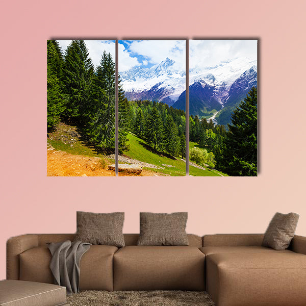 The beautiful landscape with fir-trees near Mont Blanc, multi panel canvas wall art