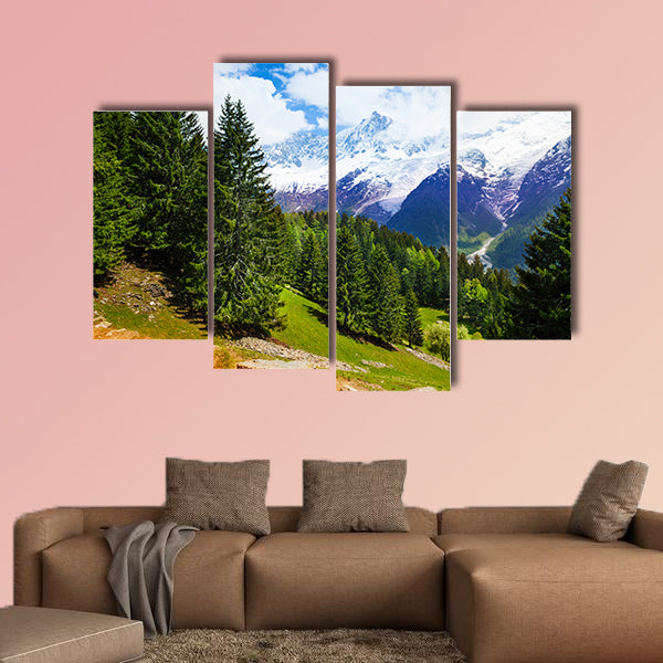 The beautiful landscape with fir-trees near Mont Blanc, multi panel canvas wall art