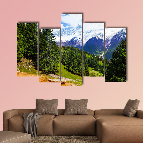 The beautiful landscape with fir-trees near Mont Blanc, multi panel canvas wall art