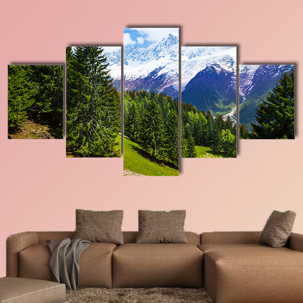 The beautiful landscape with fir-trees near Mont Blanc, multi panel canvas wall art