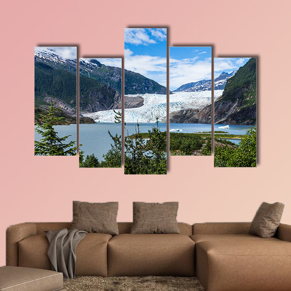 Mendenhall Glacier and Lake in Juneau, Alaska, USA in summer multi panel canvas wall art