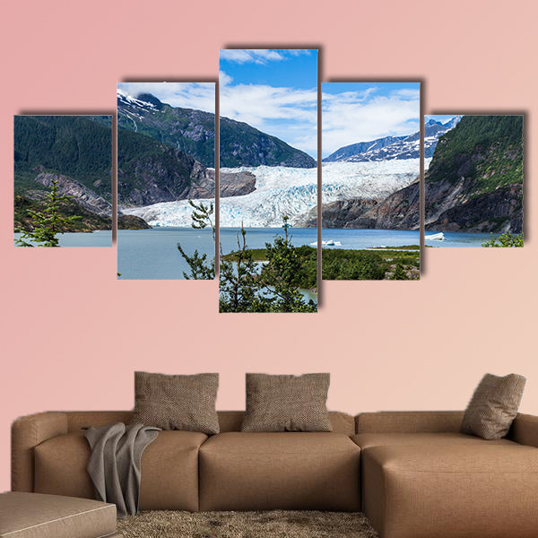 Mendenhall Glacier and Lake in Juneau, Alaska, USA in summer multi panel canvas wall art