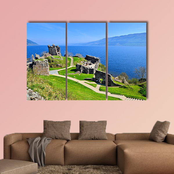 Ruins of Urquhart Castle along Loch Ness, Scotland Multi panel canvas wall art