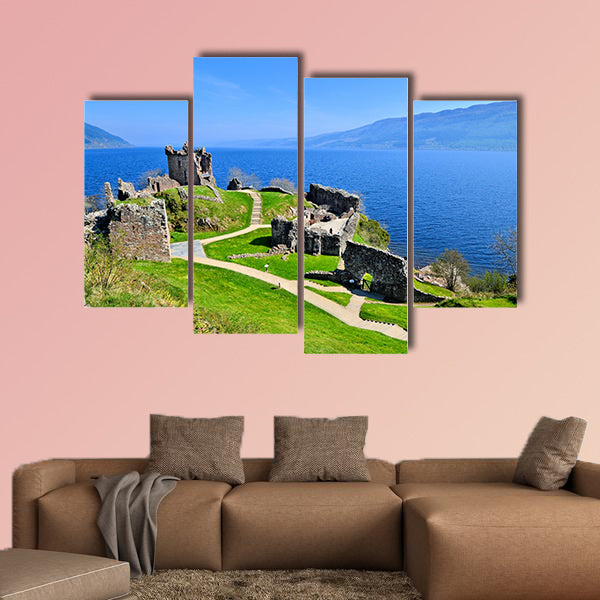 Ruins of Urquhart Castle along Loch Ness, Scotland Multi panel canvas wall art