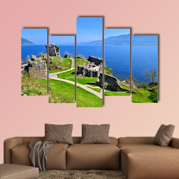Ruins of Urquhart Castle along Loch Ness, Scotland Multi panel canvas wall art