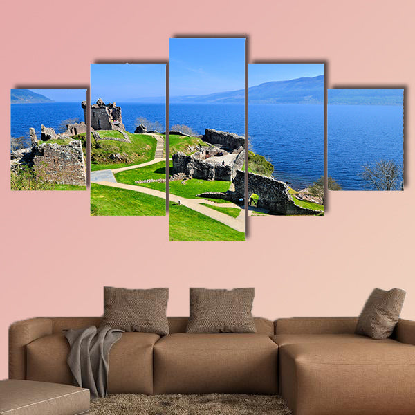 Ruins of Urquhart Castle along Loch Ness, Scotland Multi panel canvas wall art