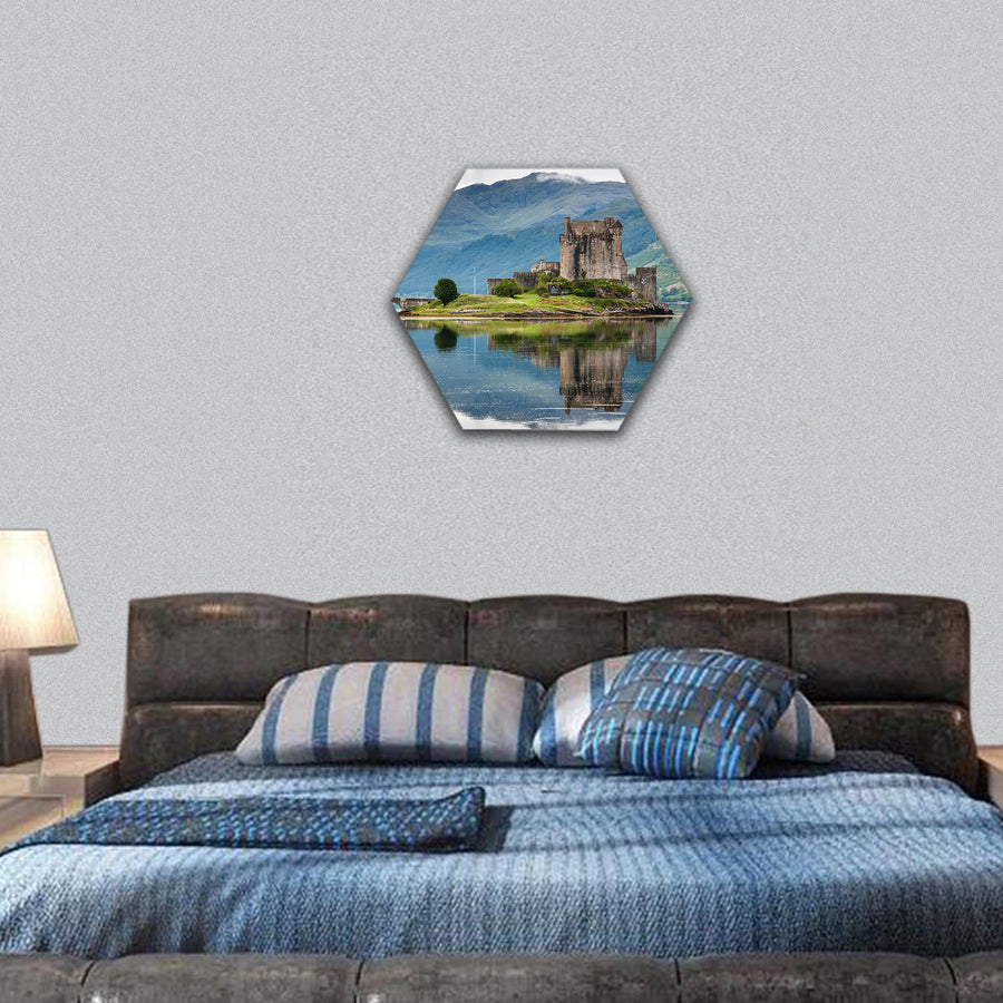 Eilean Donan Castle against water, Scotland hexagonal canvas wall art