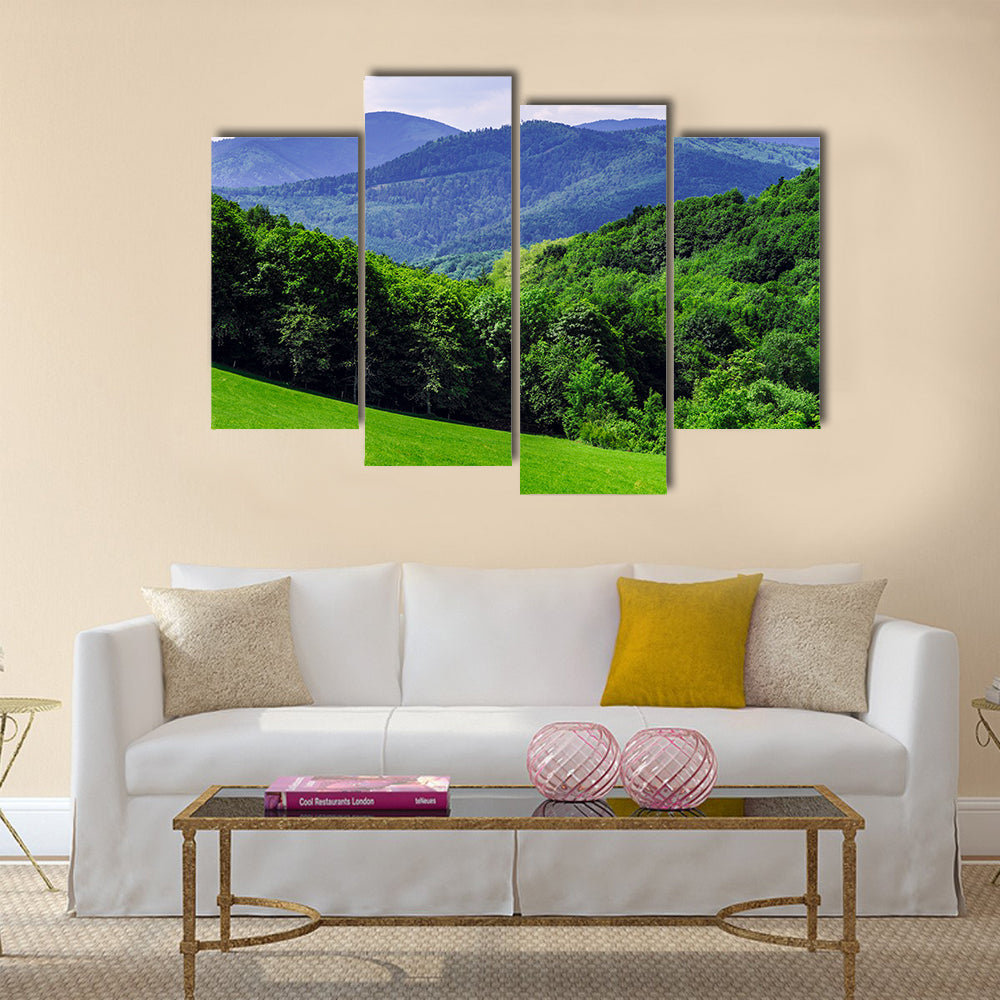 The Beautiful vivid green fields in Alsace, French mountains Multi Panel Canvas Wall Art