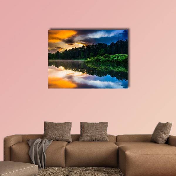 Sunset sky reflecting in a pond at Delaware Water Gap, New Jersey multi panel canvas wall art