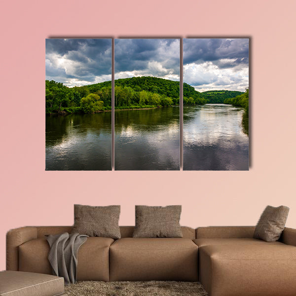 The Delaware River seen from a bridge in Belvidere, New Jersey multi panel canvas wall art