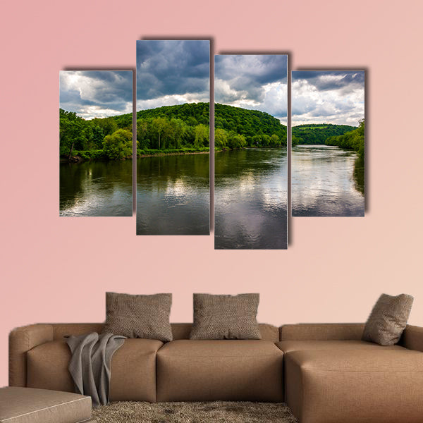 The Delaware River seen from a bridge in Belvidere, New Jersey multi panel canvas wall art