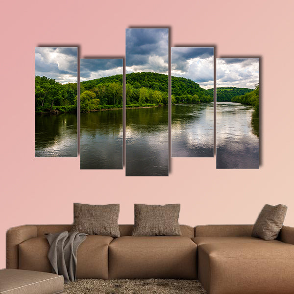 The Delaware River seen from a bridge in Belvidere, New Jersey multi panel canvas wall art