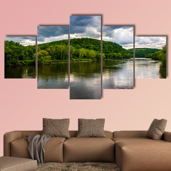 The Delaware River seen from a bridge in Belvidere, New Jersey multi panel canvas wall art