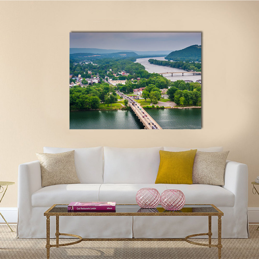 The Susquehanna River And Town Of Northumberland Multi Panel Canvas Wall Art