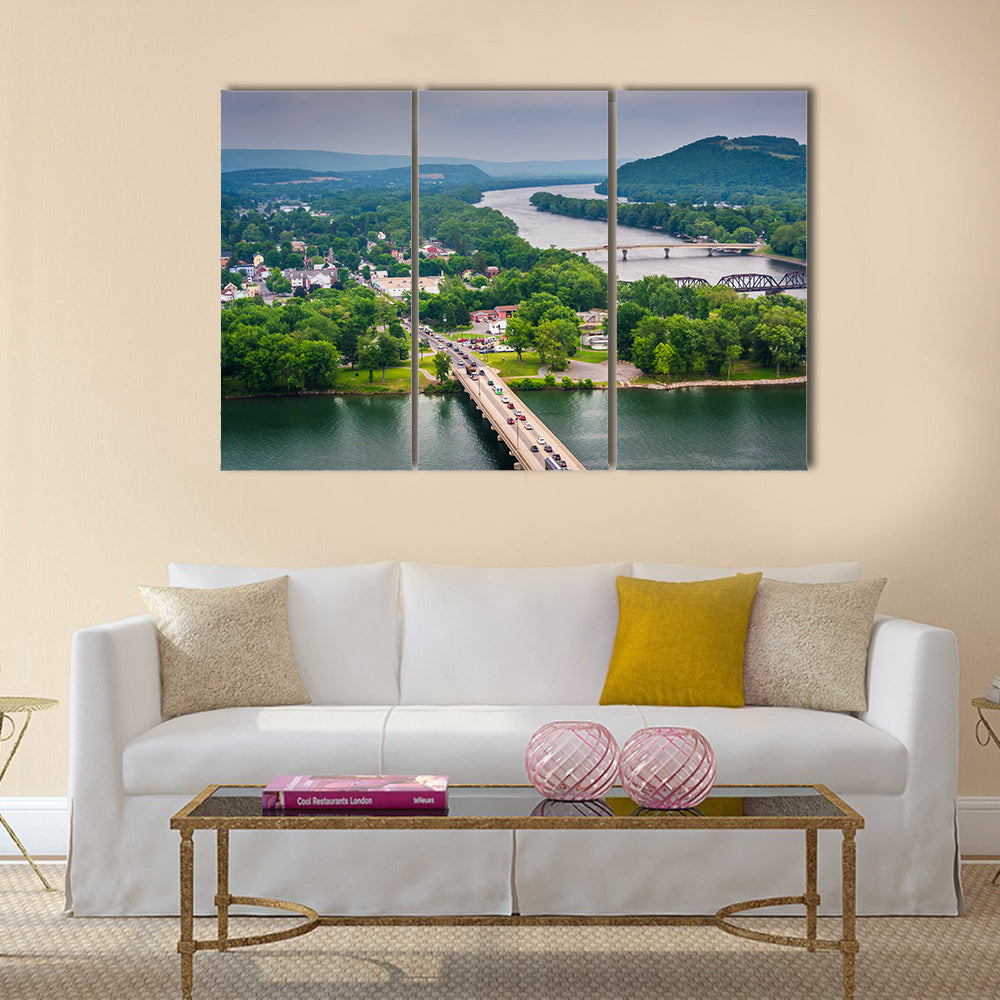 The Susquehanna River And Town Of Northumberland Multi Panel Canvas Wall Art