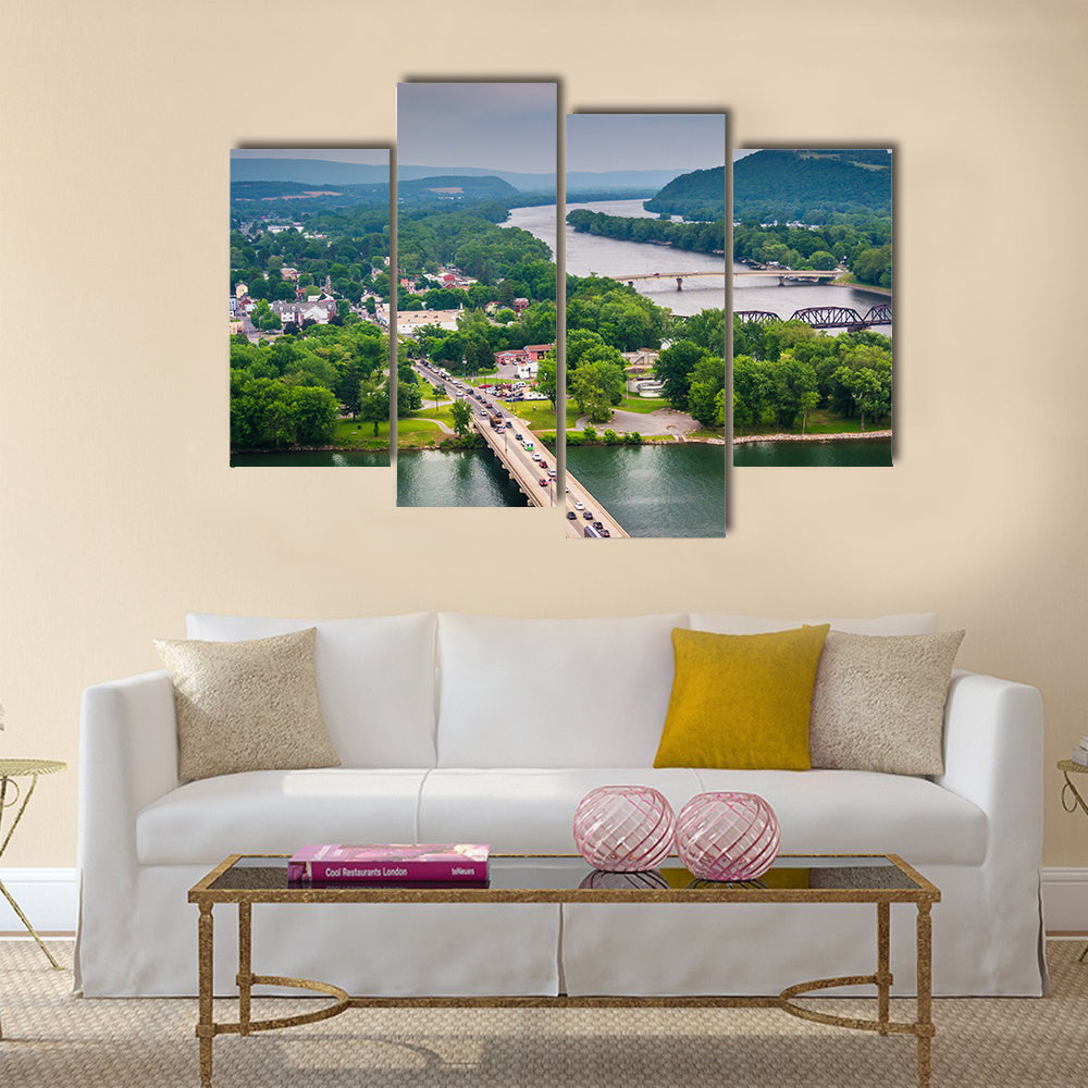The Susquehanna River And Town Of Northumberland Multi Panel Canvas Wall Art