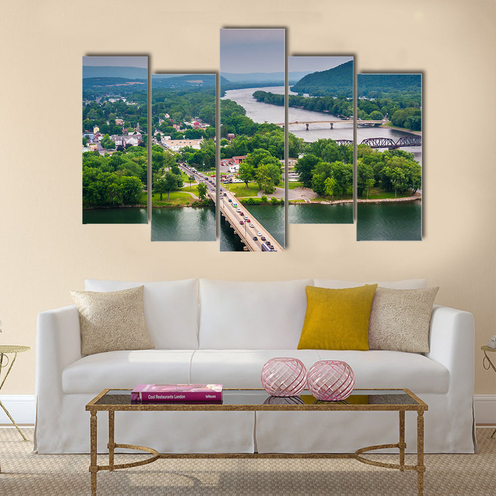 The Susquehanna River And Town Of Northumberland Multi Panel Canvas Wall Art
