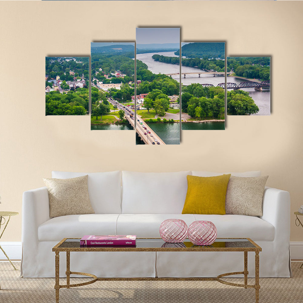 The Susquehanna River And Town Of Northumberland Multi Panel Canvas Wall Art