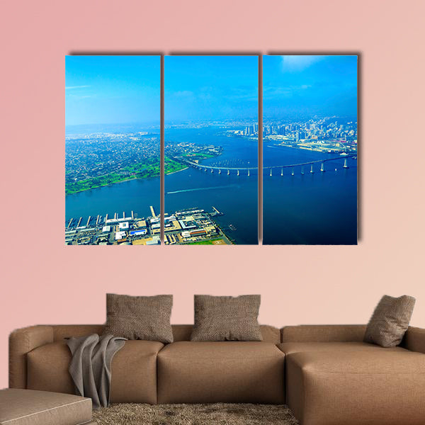 Aerial view of the Coronado Island and bridge in America canvas wall art