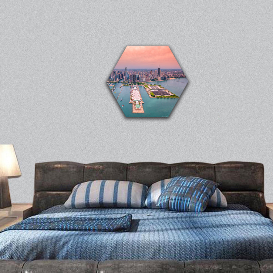 Aerial Chicago panorama cityscape hexagonal canvas wall art