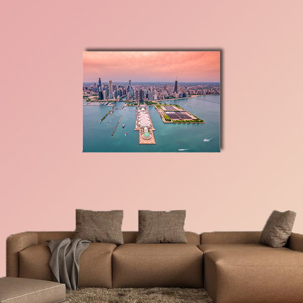 Aerial Chicago panorama cityscape multi panel canvas wall art