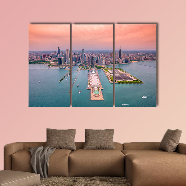 Aerial Chicago panorama cityscape multi panel canvas wall art