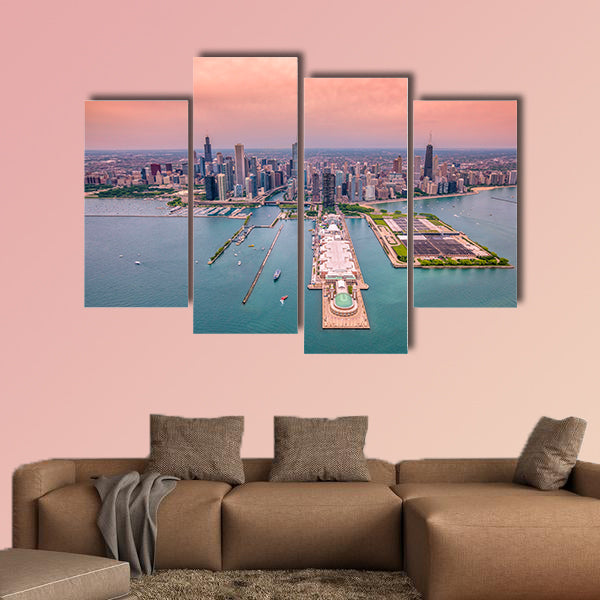 Aerial Chicago panorama cityscape multi panel canvas wall art