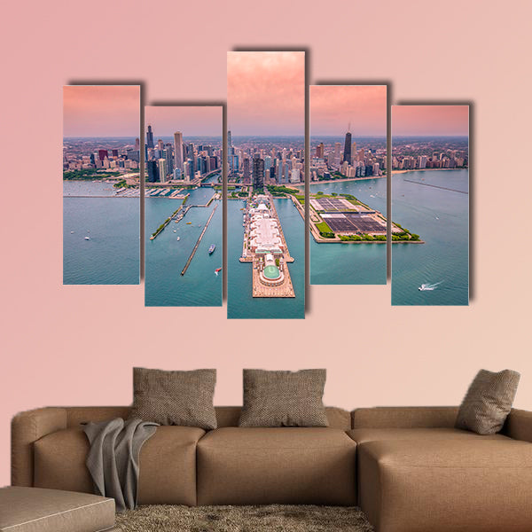 Aerial Chicago panorama cityscape multi panel canvas wall art