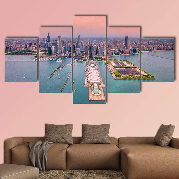 Aerial Chicago panorama cityscape multi panel canvas wall art